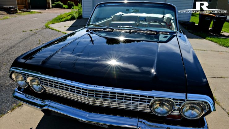 This 1963 Chevy Impala stuns all onlooker as she shines in the sun after Paint Correction by Raskys Auto Detailing of Minneapolis